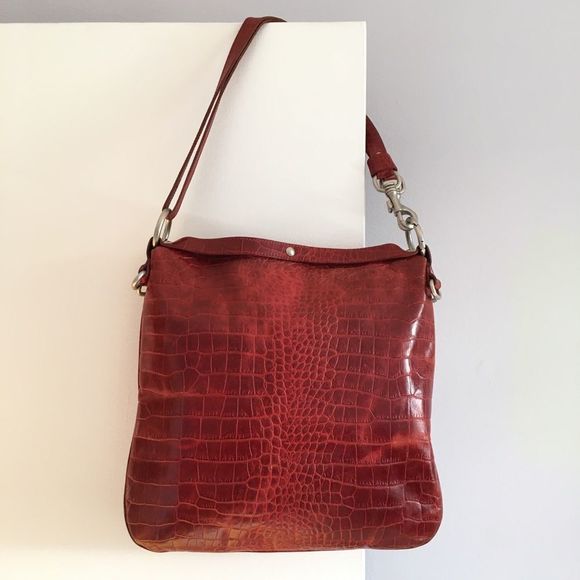 Cuoieria Fiorentina Italian leather square purse burgundy red faux croc pattern - Picture 6 of 16